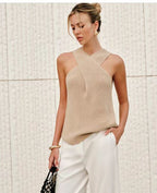 Damen Elegantes Stricktop mit gekreuztem Design und V-Ausschnitt R&B