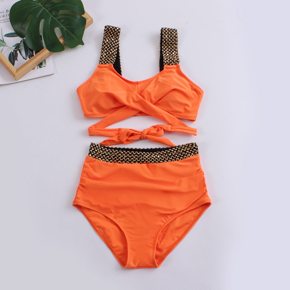 Damen Hochtailliertes Bikini-Set mit stilvollem Wickel-Oberteil R&B