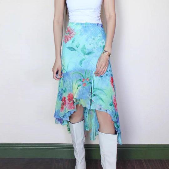 Damen Wickelrock mit floralem Design und voluminösem Rüschenabschluss R&B