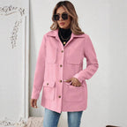 Damen Modische Utility-Jacke mit großen Taschen und goldenem Druck R&B