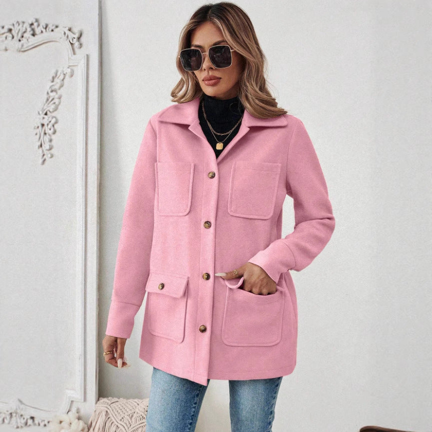 Damen Modische Utility-Jacke mit großen Taschen und goldenem Druck R&B