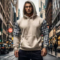 Herren Hoodie mit karierten Ärmeln und Kängurutasche R&B