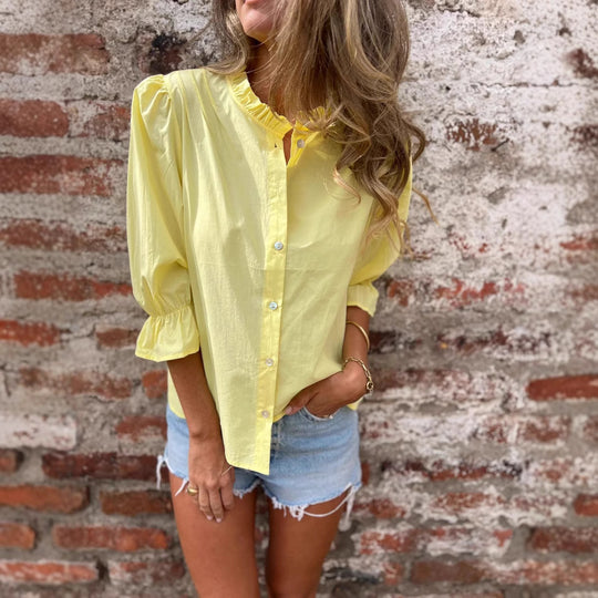 Damen luftige Bluse mit Rüschendetails und voluminösen Ärmeln R&B