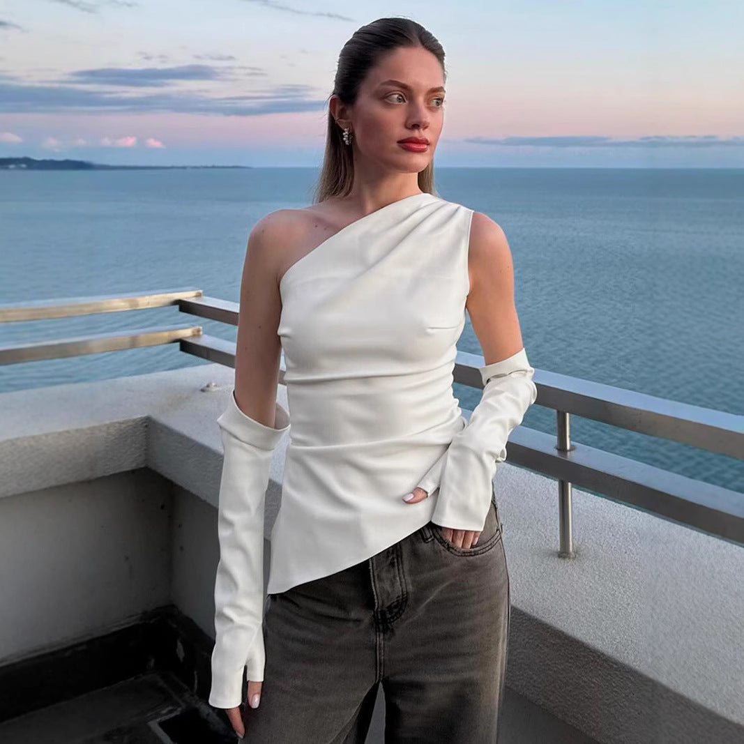 Damen asymmetrisches Top mit langen Ärmeln R&B