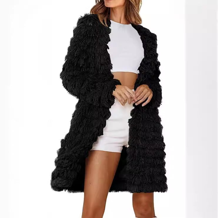 Damen Langer Fransenmantel R&B