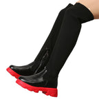 Damen Overkneestiefel mit sportlicher Sohle und modischen Strickakzenten R&B