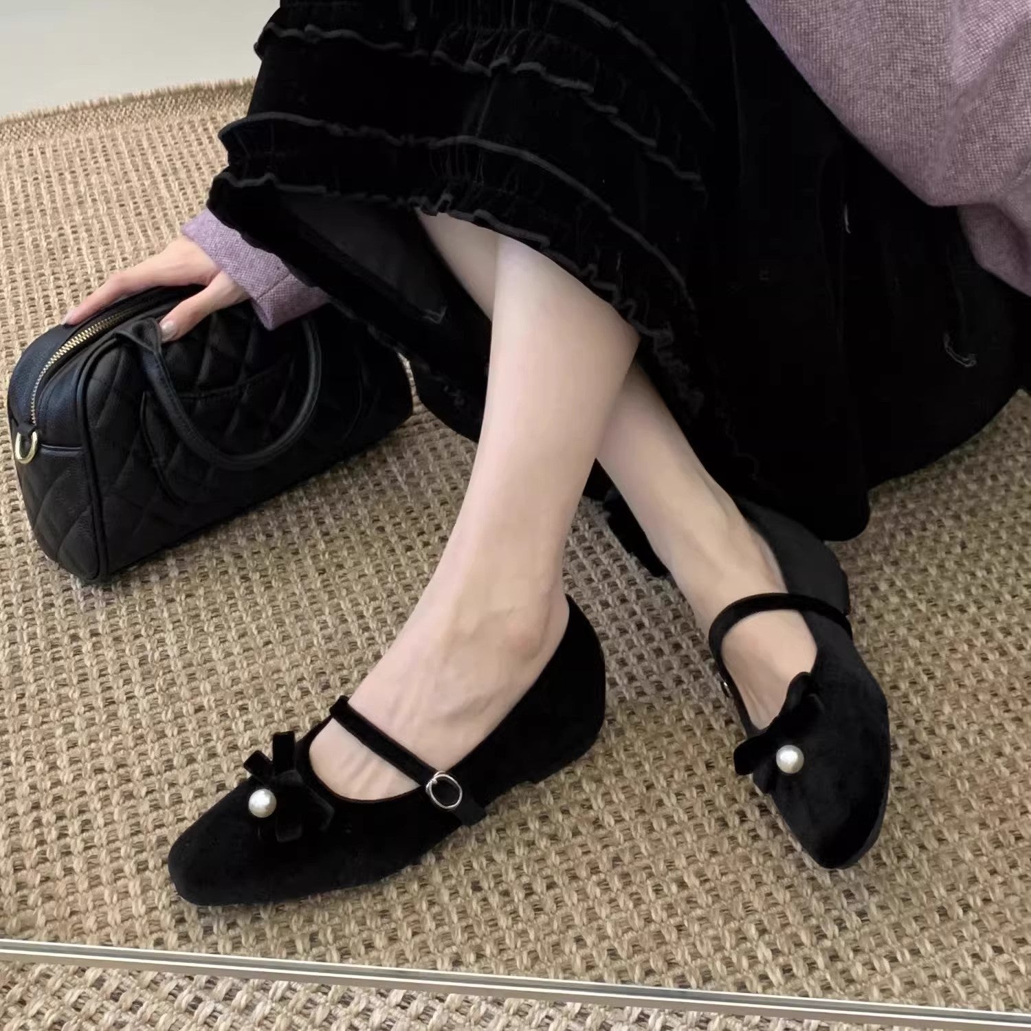 Damen bequeme Ballerinas mit dekorativem Riemen und Perlendetail R&B