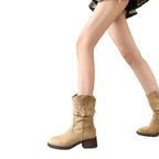 Damen Modische Stiefeletten mit geschmackvollem Raffungselement und leichtem Blockabsatz