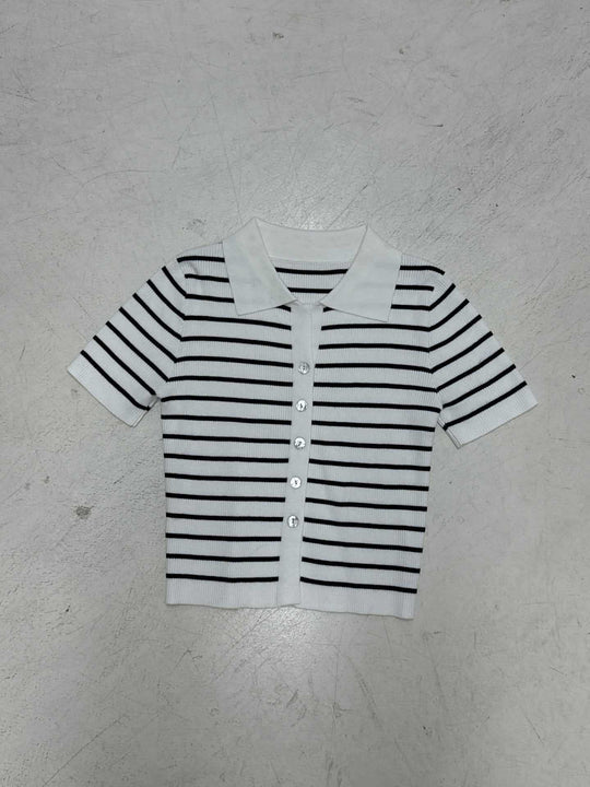 Damen Kurzarmshirt mit klassischem Polokragen und gestreiftem Design R&B