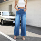 Damen Weite Jeanshose im lässigen Stil mit hohem Bund und funktionalen Taschen R&B