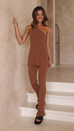 Damen lässiges asymmetrisches Oberteil mit passender Hose R&B
