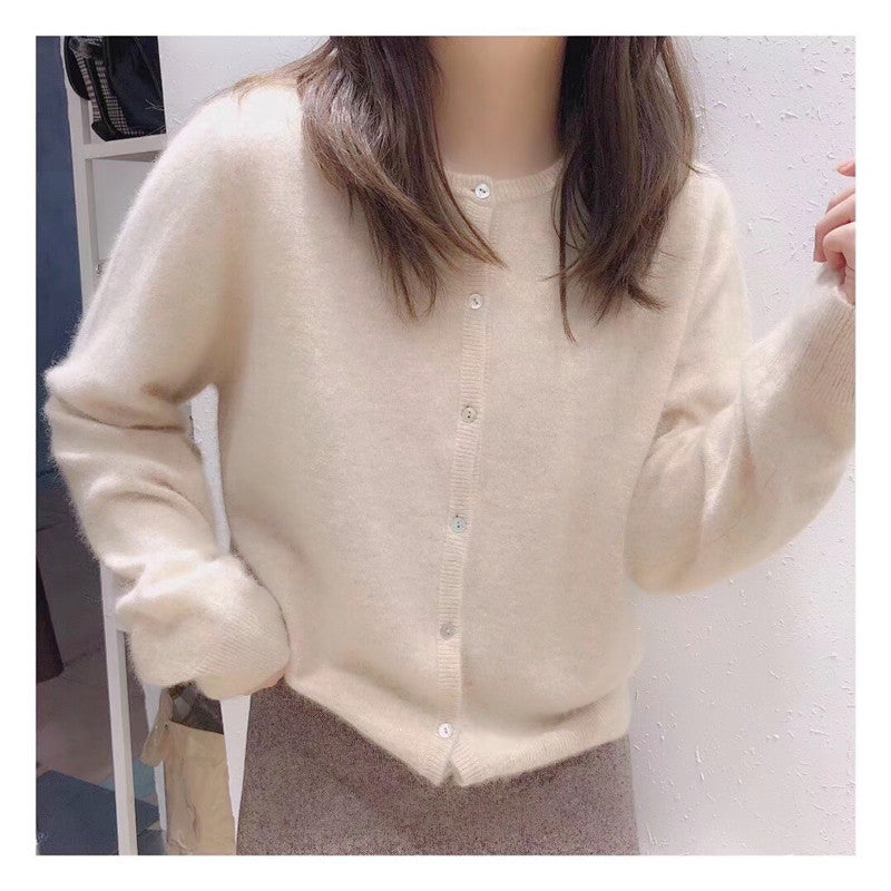 Damen kuschelige Strickjacke mit feiner Textur und Knöpfen R&B