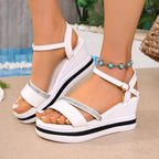 Damen modische Wedge-Sandalen mit Diamant-Akzenten und verstellbarem Riemen R&B