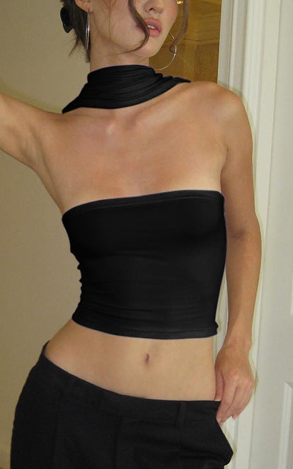 Damen Crop-Oberteil mit schickem Wickelkragen und figurbetontem Schnitt R&B