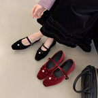 Damen bequeme Ballerinas mit dekorativem Riemen und Perlendetail R&B