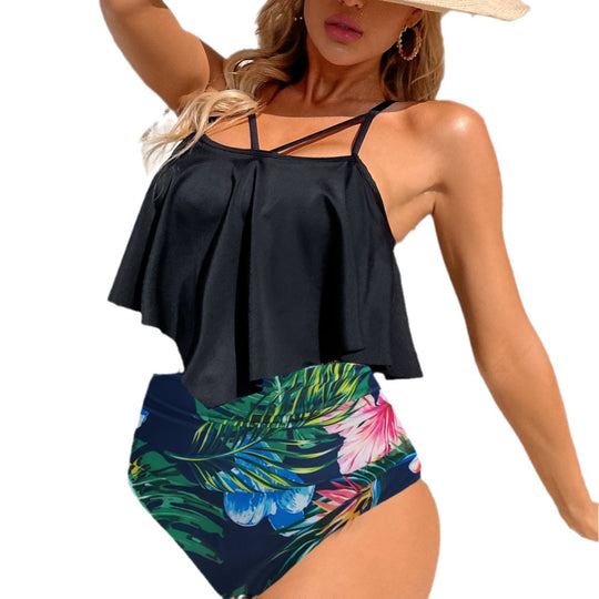 Damen Hochtailliertes Bikini-Set mit asymmetrischem Oberteil R&B