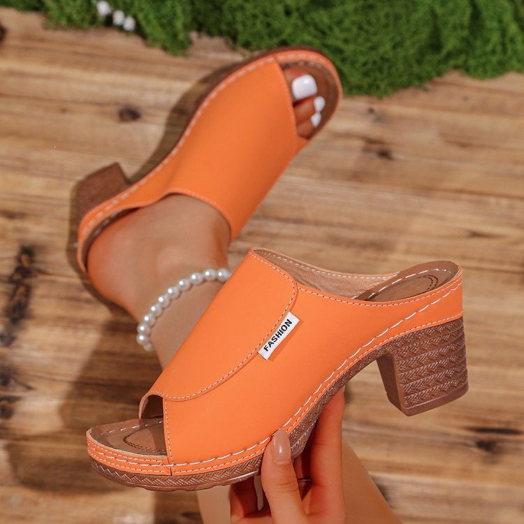 Damen Komfortable Open-Toe Pantoletten mit Holz-Optik R&B