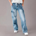 Damen Cargo-Jeans mit weitem Bein und verstellbarem Bund R&B