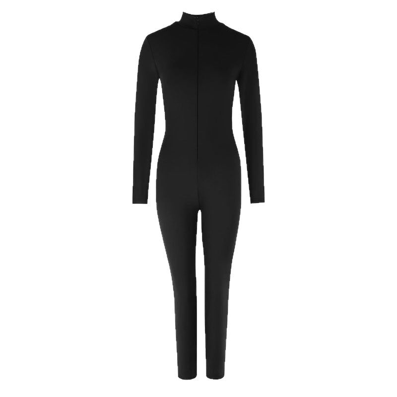Damen Langarm-Jumpsuit mit hohem Kragen und nahtlosem Design R&B