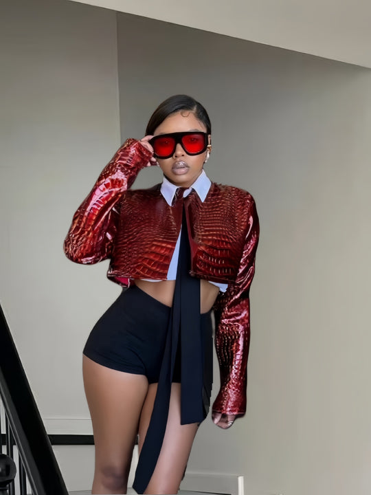 Damen Kunstlederjacke im modernen Krokodil-Design R&B
