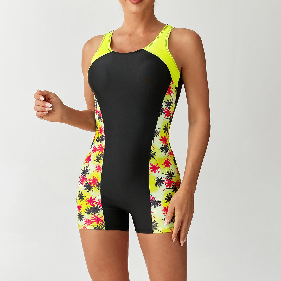 Damen Sportlicher Badeanzug mit lebhaftem Palmen-Design R&B