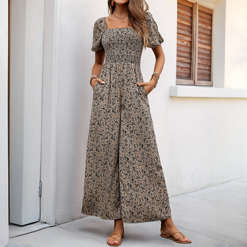 Damen Luftiger Sommeroverall mit Puffärmeln und elastischem Taillenband R&B