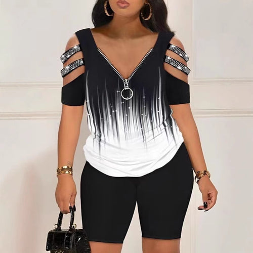 Damen Figurbetontes Oberteil mit schickem Reißverschluss und Cut-Out-Details R&B