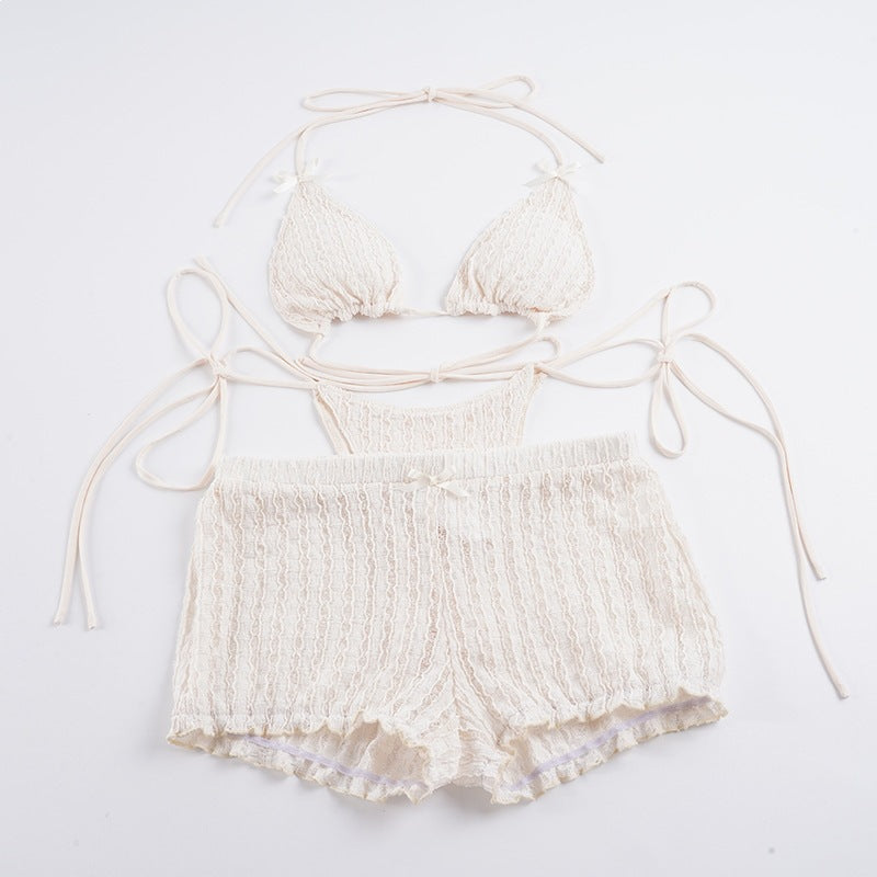 Damen Triangel-Bikini-Set mit verstellbaren Trägern und Rüschendetails R&B