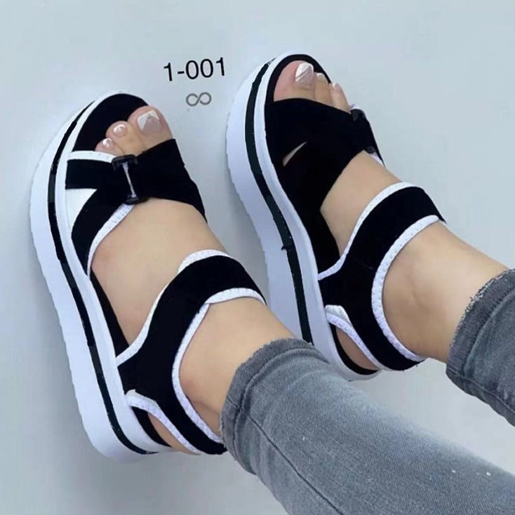 Damen Plateau-Sandalen mit verstellbaren Riemen und gepolstertem Fußbett R&B