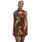 Damen Jumpsuit mit asiatischen Motiven und hochgeschlossenem Kragen R&B