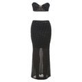 Damen Etuikleid mit gerafftem Bustier-Oberteil und hohem Schlitz R&B