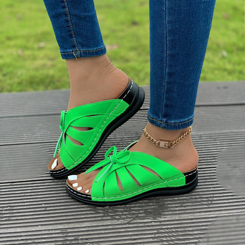 Damen Komfortable und modische Zehentrenner-Sandalen mit Schleifen-Design R&B