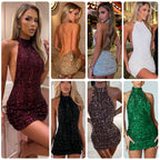 Damen Glitzerndes Minikleid mit hohem Hals und figurbetontem Schnitt EB