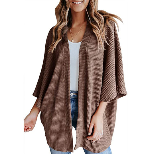 Damen lässiger Strickjacke im Waffelmuster R&B