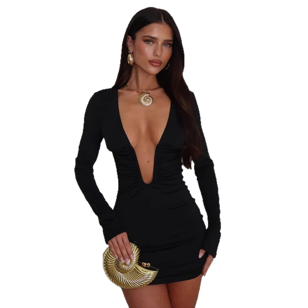 Damen Minikleid mit tiefem V-Ausschnitt und figurbetonter Raffung R&B