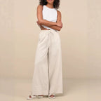 Damen Weite Leinenhose mit elastischem Bund und seitlichen Taschen R&B