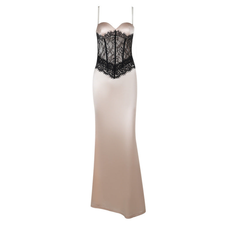 Damen Langarm-Boudoir-Kleid mit Spitzenoberteil R&B