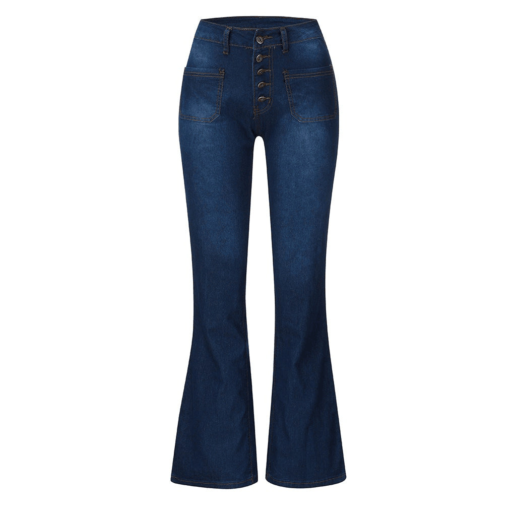 Damen Schlagjeans mit hohem Bund und retro Knopfdetails R&B