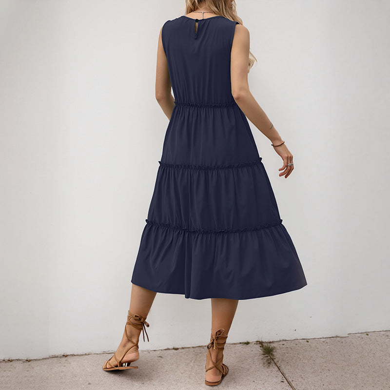 Damen Maxi-Kleid mit Rüschendetails und elastischem Taillenbund R&B