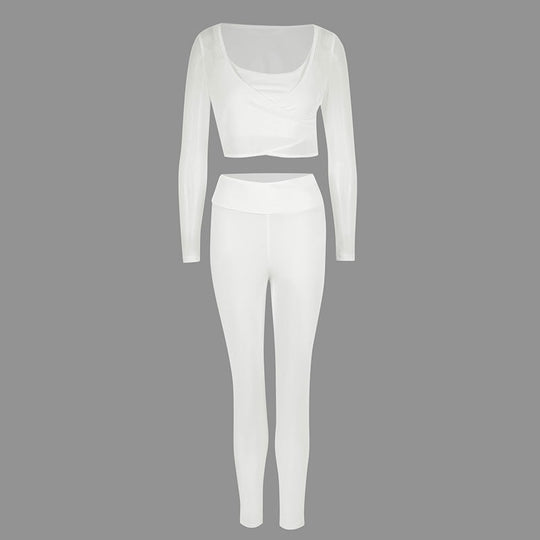 Damen Sportliches Set aus kreativem Oberteil mit langem Arm und figurbetonten Leggings R&B