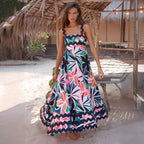 Damen Maxikleid mit elegantem Wellenmuster und fließendem Rock R&B
