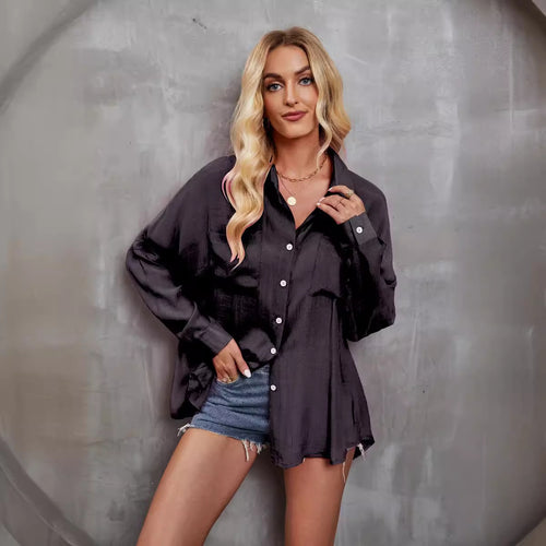 Damen leichtes Überblusenshirt aus atmungsaktivem Stoff mit Taschen R&B