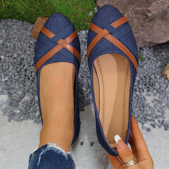 Damen Ballerinas aus Denim mit eleganten Lederapplikationen R&B