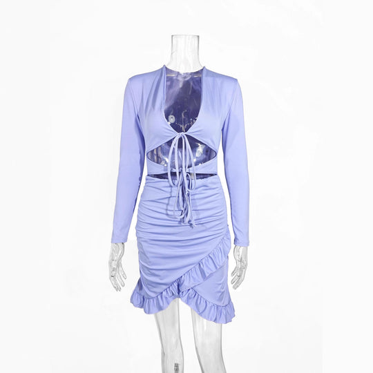 Damen Crop-Top und Rock-Set mit tiefem Ausschnitt und Rüschendetails R&B
