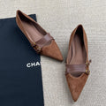 Damen elegante spitze Ballerina-Schuhe mit dekorativen Riemen und Schnallen