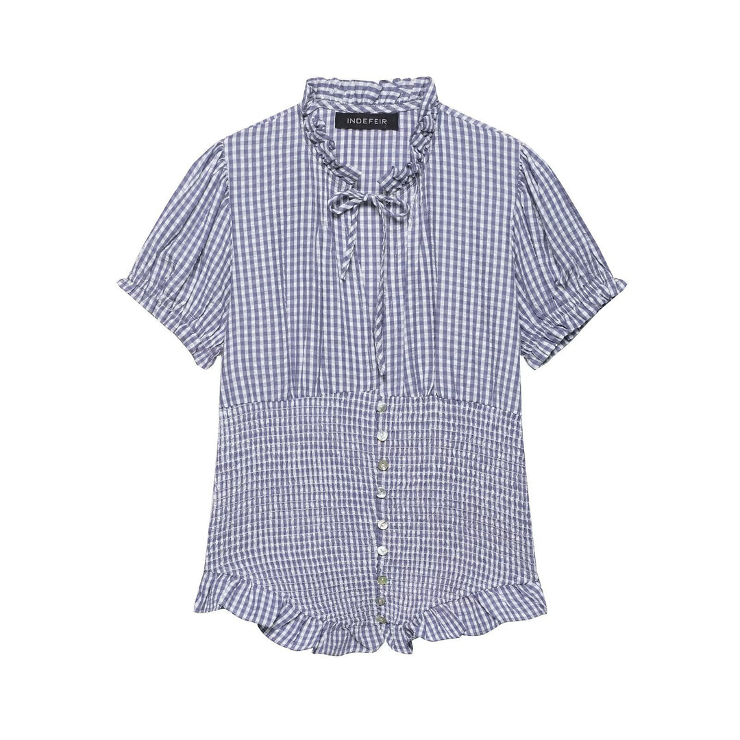 Damen Rüschenbluse mit geschlitztem Kragen und Knopfdetails R&B