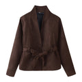 Damen elegante Oversized-Bomberjacke mit Taillengürtel R&B