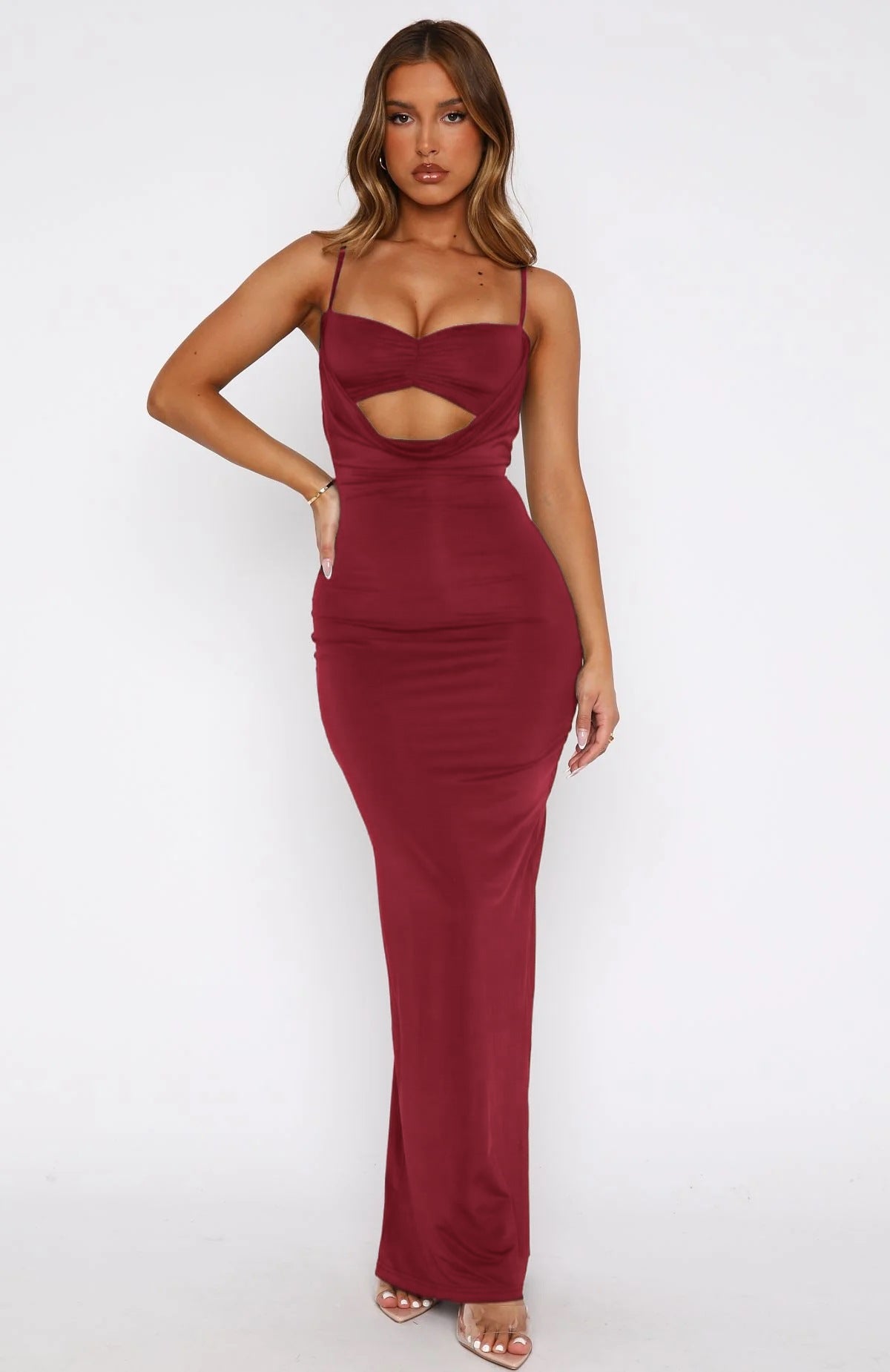 Damen Edles Maxikleid mit figurformendem Schnitt und raffiniertem Cut-Out R&B