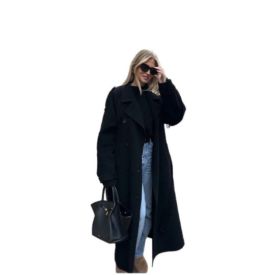 Damen Elegante lange Trenchcoat mit modernem Schnitt und praktischen Taschen R&B