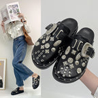 Damen nan verzierte Schlupf-Clogs mit metallischen Conchos, großer Zierschnalle und ergonomischem Fußbett R&B